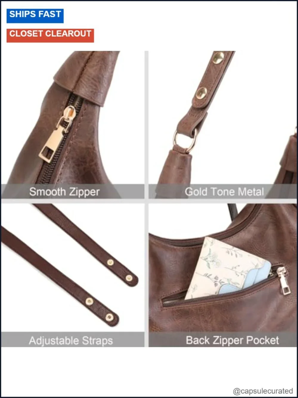 Foldable Vegan Leather Hobo Bag Shoulder Crossbody Purse
